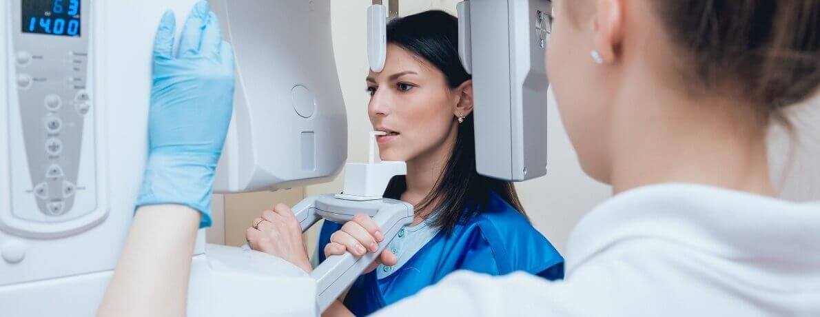 Patient receiving 3 D C T conebeam scan