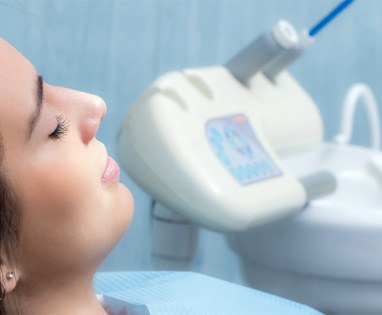 Close-up of side of patient’s face while relaxing in dental chair